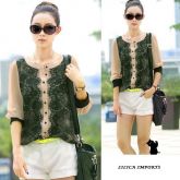 Camisa Blusa Renda Bordado Patchwork Plus Size