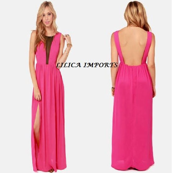 Vestido Longo Maxi Com Detalhe No Busto E Fenda