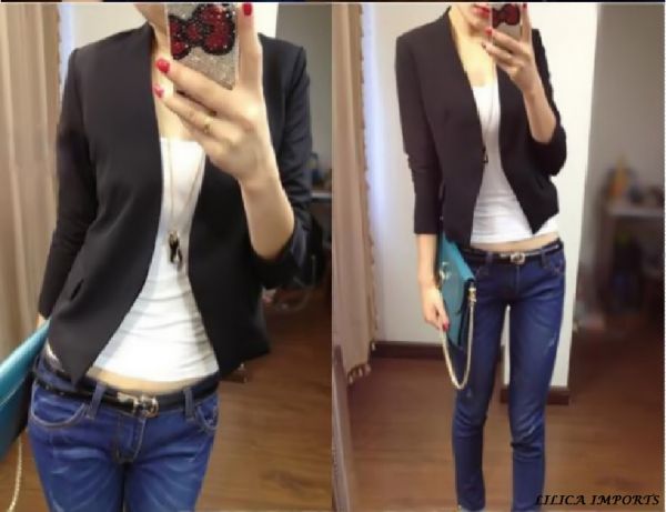Blazer Manga 3/4 Preto Candy Color