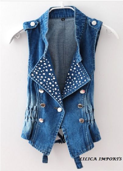 Colete Jeans Aplicações em Tachas e Rebites Importad
