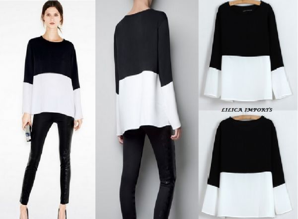 Camisa Blusa Casual Preta E Branca P&B