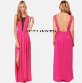 Vestido Longo Maxi Com Detalhe No Busto E Fenda