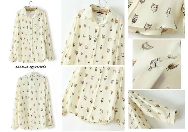 Camisa Blusa Estampa Gato Print Cat