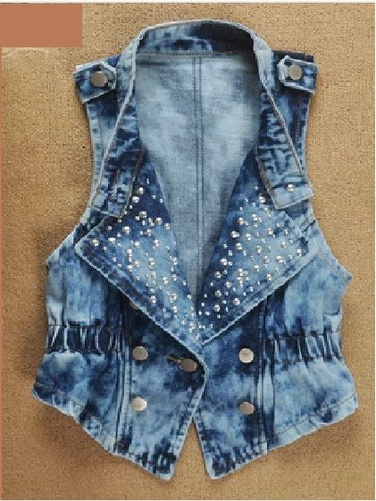 Colete Jaqueta Jeans Aplicações em Tachas / Rebites Importad
