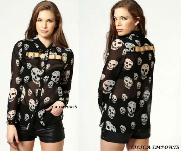 Camisa Estampa de Caveira Crânio Skull com Detalhes em Spike