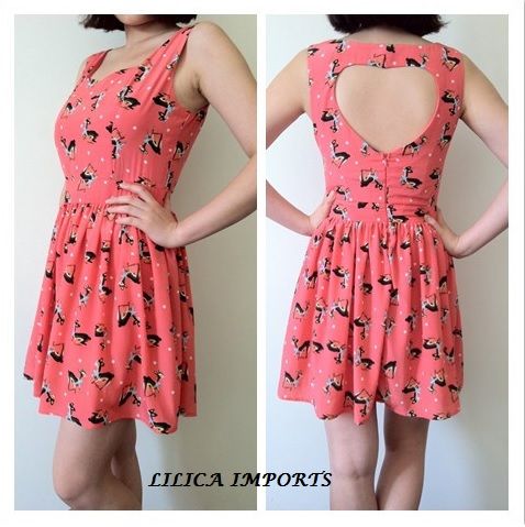 Vestido Vintage Animal Print Recorte de Coração na Costa